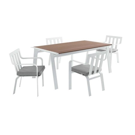 MODWAY FURNITURE Baxley Outdoor Patio Aluminum Dining Set, White Gray - 5 Piece EEI-3964-WHI-GRY